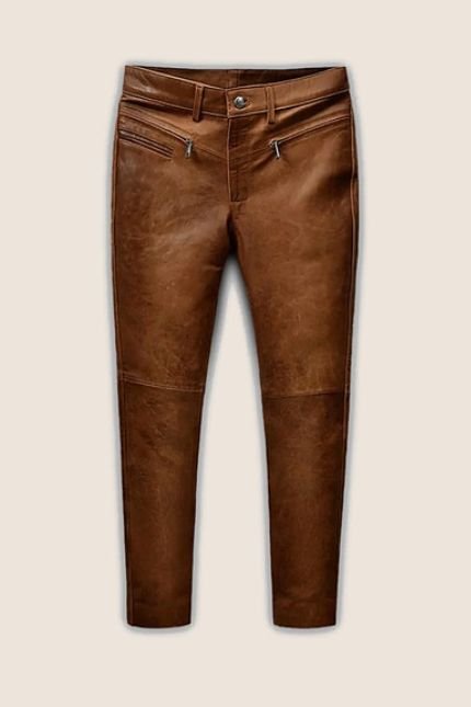 Angular brown men leather pants