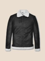 Aviator Black Leather Jacket - Front