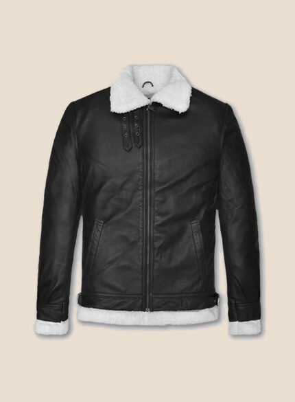 Aviator Black Leather Jacket - Front