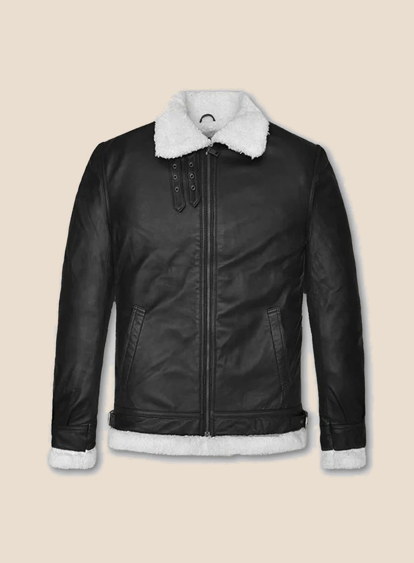 Aviator Black Leather Jacket - Front Aviator Black Leather Jacket - Front
