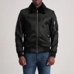 Black Leather Bomber Jacket Fur