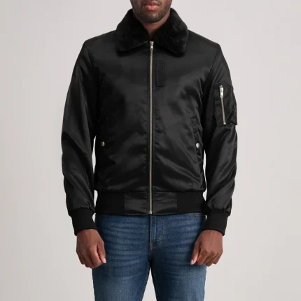 Black Leather Bomber Jacket Fur