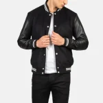 Black Leather Bomber Jacket Varsity