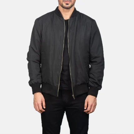 Black Leather Bomber Jacket Zack