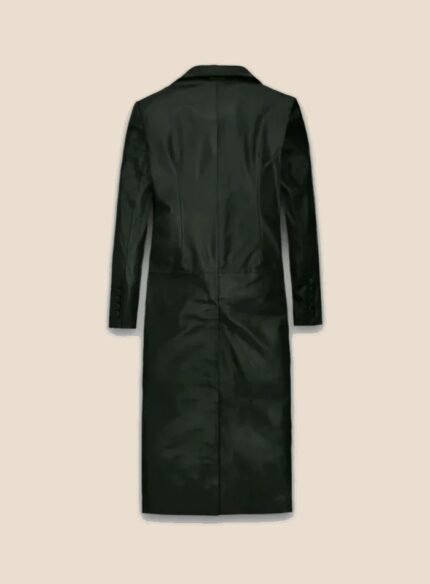 Black Leather Long Coat Women - Back