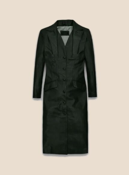 Black Leather Long Coat Women - Front