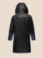 Black Leather Trench Coat Mens - Back
