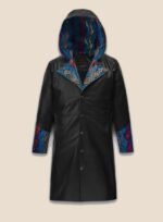 Black Leather Trench Coat Mens - Front