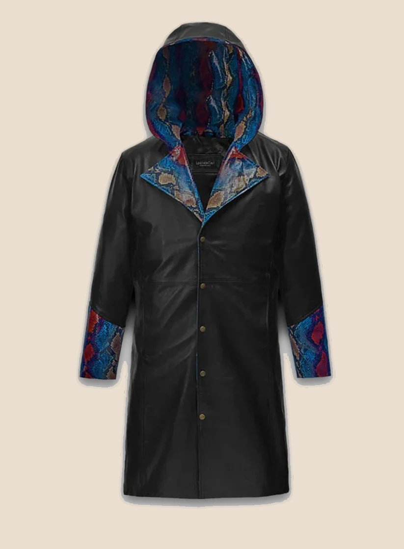 Black Leather Trench Coat Mens - Front Black Leather Trench Coat Mens - Front