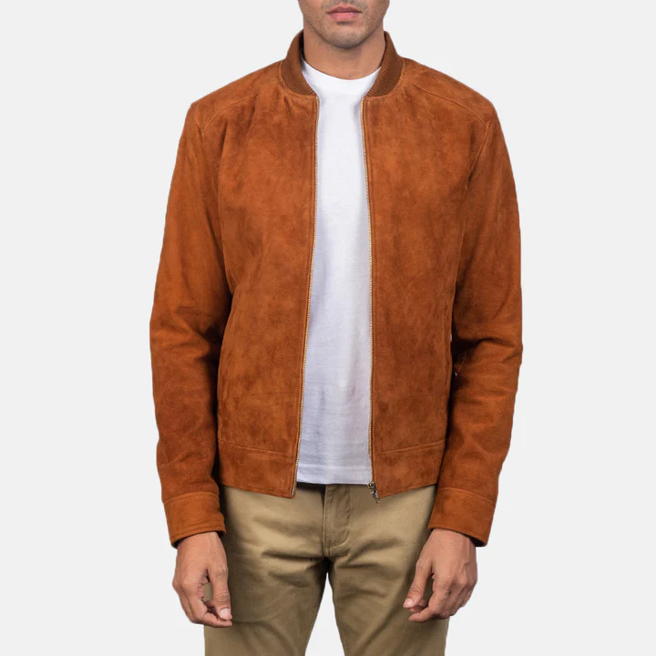 Blain Men's Brown Suede Bomber Jacket
