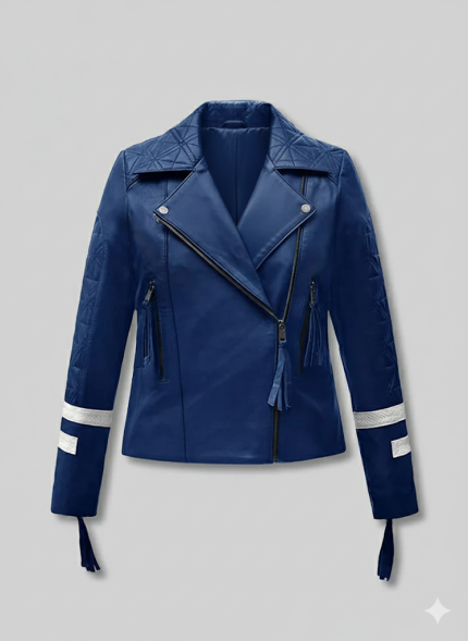 Blue Leather Jacket for Women