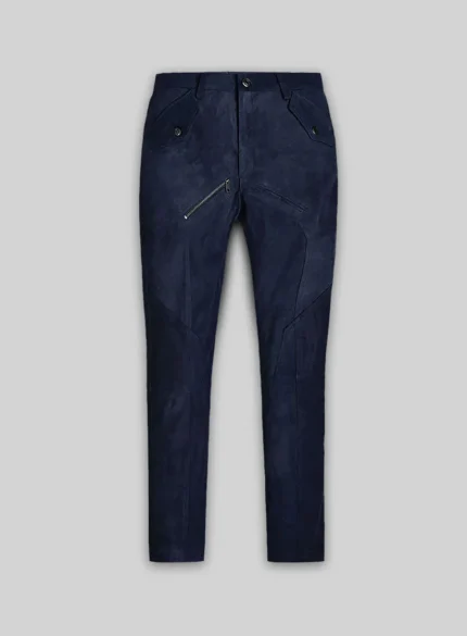 Blue Men Leather Pants Cargo