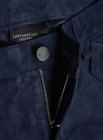 Blue Men Leather Pants Cargo back side
