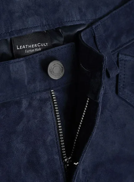 Blue Men Leather Pants Cargo back side