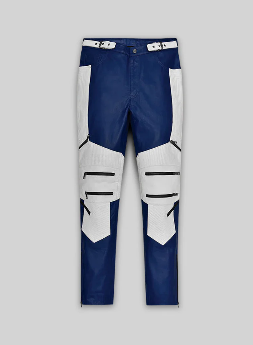 Blue White Men Leather Pants Blue White Men Leather Pants