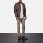 Brown Leather Biker Jackets Online full view