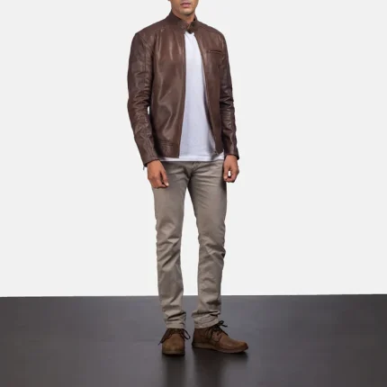 Brown Leather Biker Jackets Online full view
