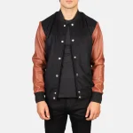 Brown Leather Bomber Jacket Varsity