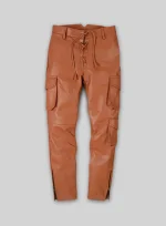 Brown Men Leather Pants Cargo