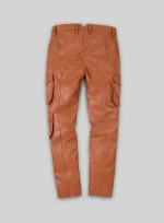Brown Men Leather Pants Cargo back side