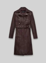 Burgundy Long Leather Coat Women