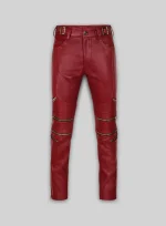 Cherry Red Men Leather Pants