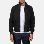 Black Suede Eaton Bomber Jacket