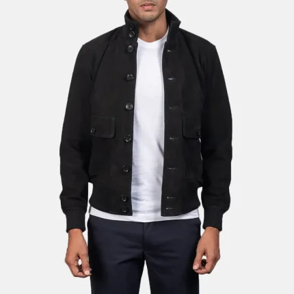 Black Suede Eaton Bomber Jacket