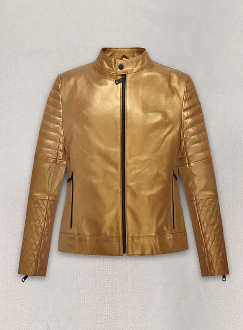 Golden Gwen Stefani Leather Jacket front Golden Gwen Stefani Leather Jacket