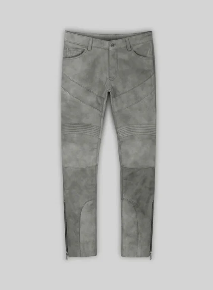 Gray Men Leather Pants Biker