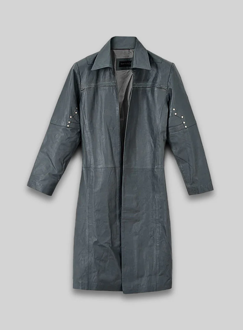 Grey Long Leather Coat Men Heavy Leather Overcoat Collection Online