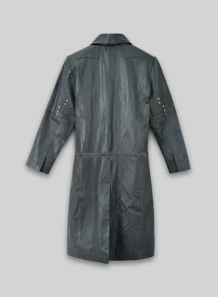 Grey Long Leather Coat Men back side