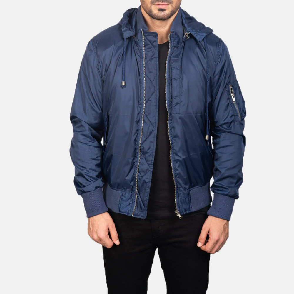 Hanklin Ma-1 Blue Hooded Bomber Jacket Hanklin Ma-1 Blue Hooded Bomber Jacket