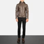 Leather Biker Jackets Brown Mens full view