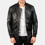 Leather Bomber Jacket Black Ma1