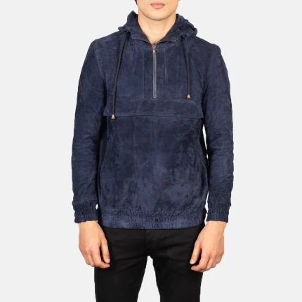 Leather Bomber Jacket Blue Suede