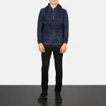 Leather Bomber Jacket Blue Suede full view