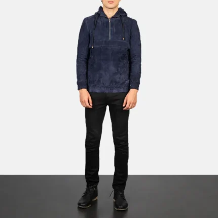 Leather Bomber Jacket Blue Suede full view