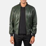 Leather Bomber Jacket Green Shane