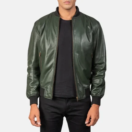 Leather Bomber Jacket Green Shane
