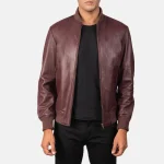Leather Bomber Jacket Maroon Shane