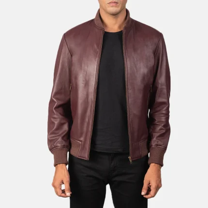 Leather Bomber Jacket Maroon Shane