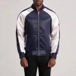 Leather Bomber Jacket Mens Blue