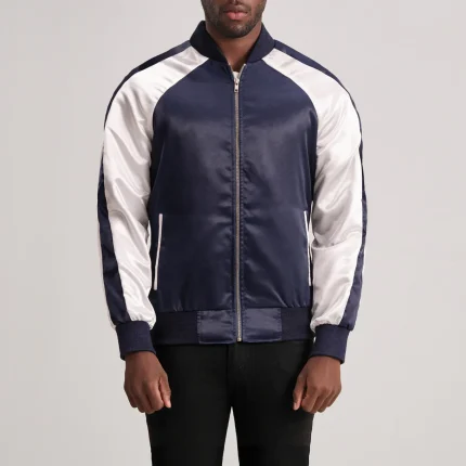 Leather Bomber Jacket Mens Blue
