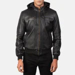 Leather Bomber Jacket Mens Hooded