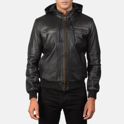 Leather Bomber Jacket Mens Hooded