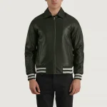 Leather Bomber Jacket Varsity Green