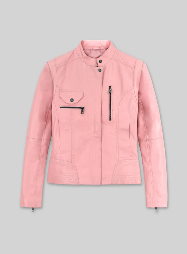 Light Pink Leather Jacket front Light Pink Leather Jacket