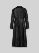 Long Black Leather Coat Women back side