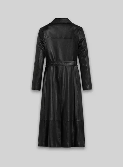 Long Black Leather Coat Women back side